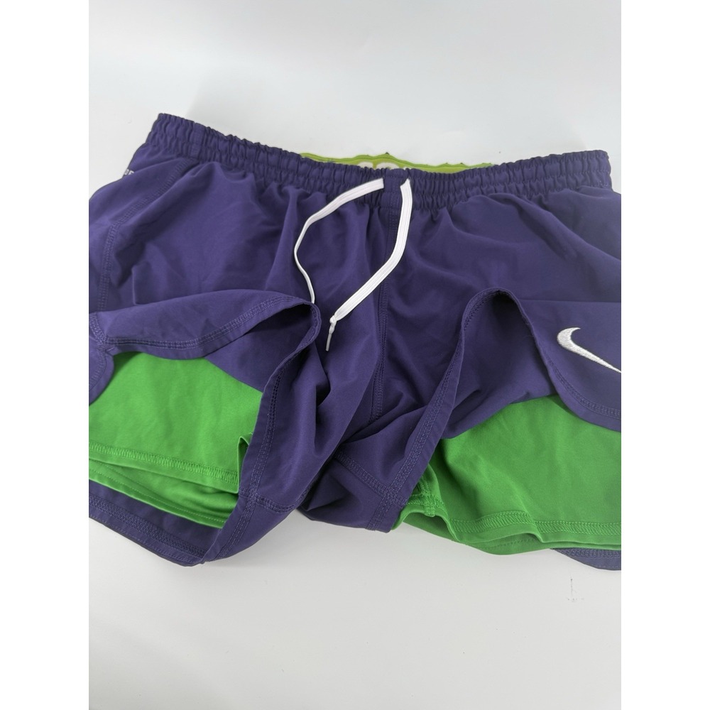 Nike Dri-FIT 2-in-1 Running Shorts Women's Large Purple Green Built-In Liner - Picture 4 of 7